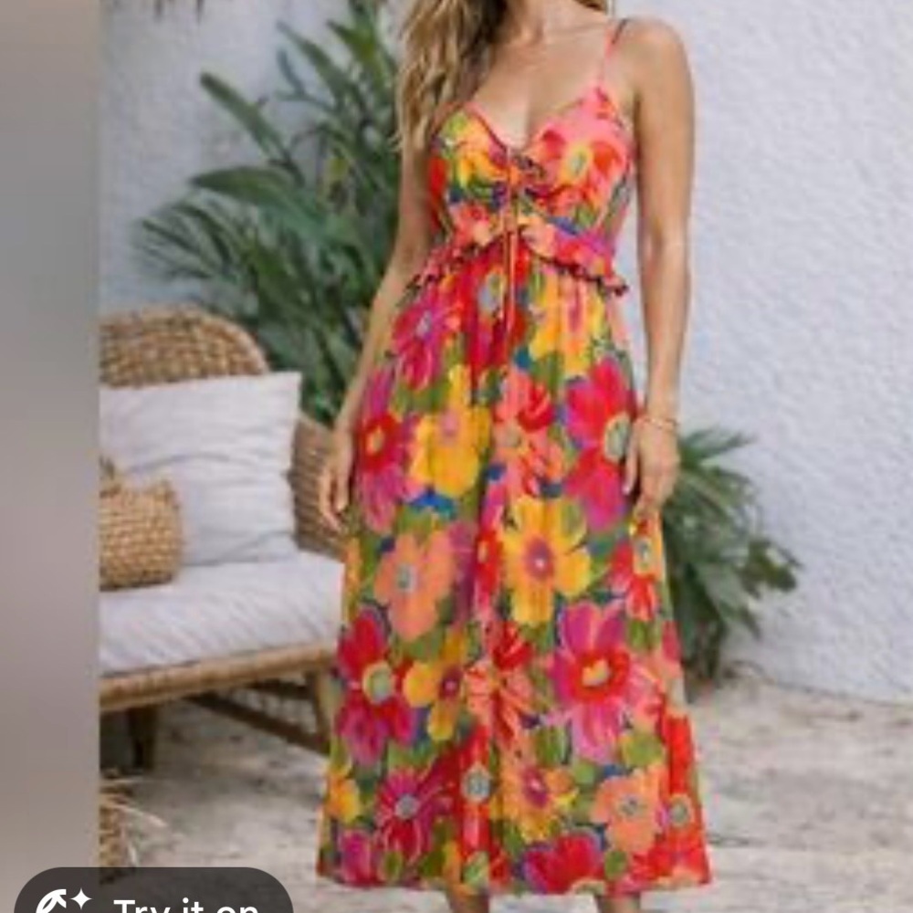 Billabong Rebel Heart Floral Spaghetti Strap Midi Dress V-Neck Women’s Size XXL - Picture 12 of 12